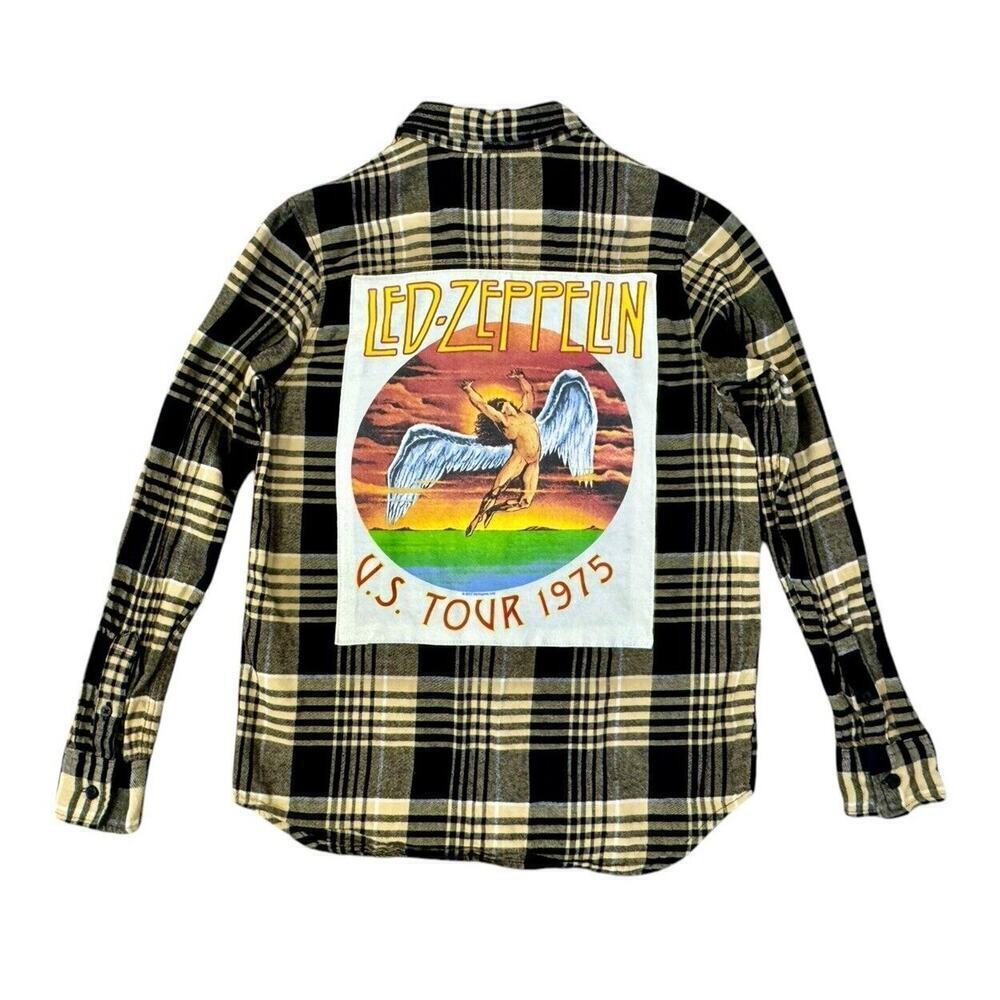 LED ZEPPELIN 70s Rock Retro Vintage Upcycled Plaid Flannel Kids Shirt Sz 10/12 - Picture 6 of 11